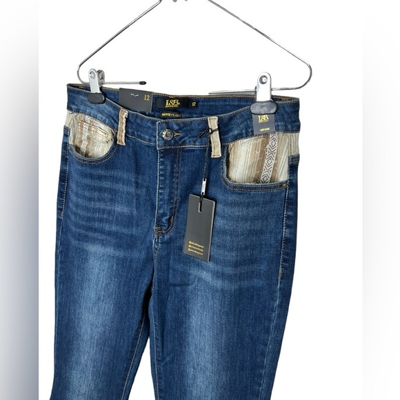 Lucky & Blessed Women’s Brown Aztec Print Cuffed Dark Wash Denim Flare Jeans - Picture 5 of 12